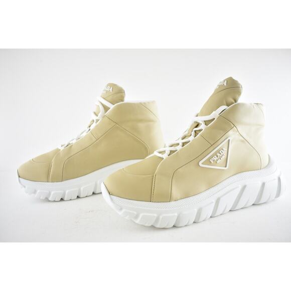 Prada Rush Piuma Nylon Beige White Platform Flat High Top Trainer Sneaker 39 - Picture 10 of 12